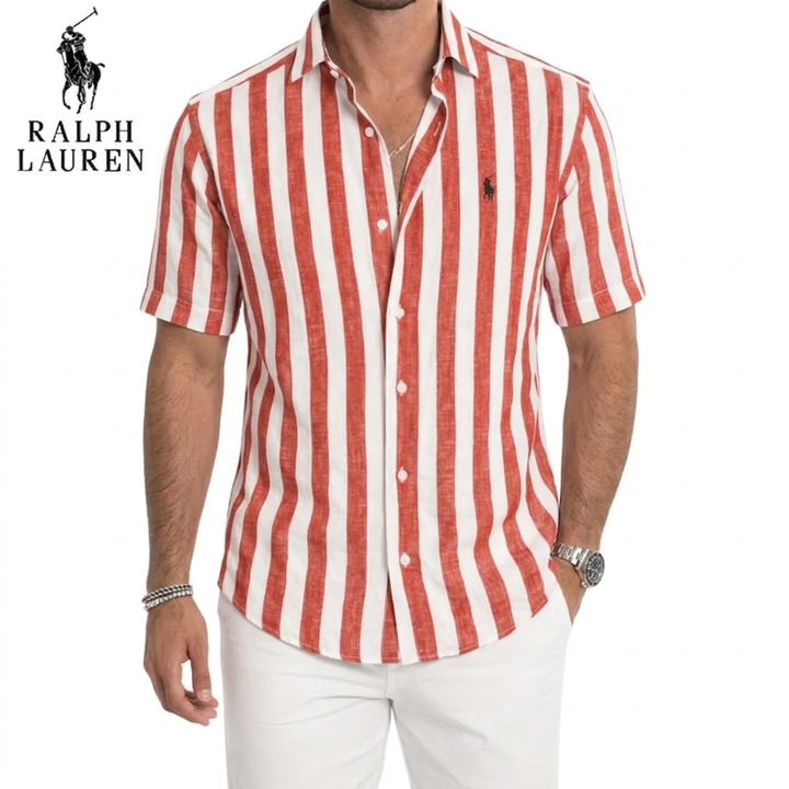 Coastal Stripe Short-Sleeve Linen Shirt || Clearance Sale