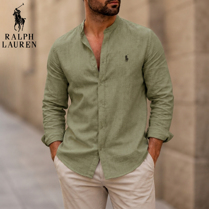 Mandarin Collar Linen Shirt || Clearance Sale