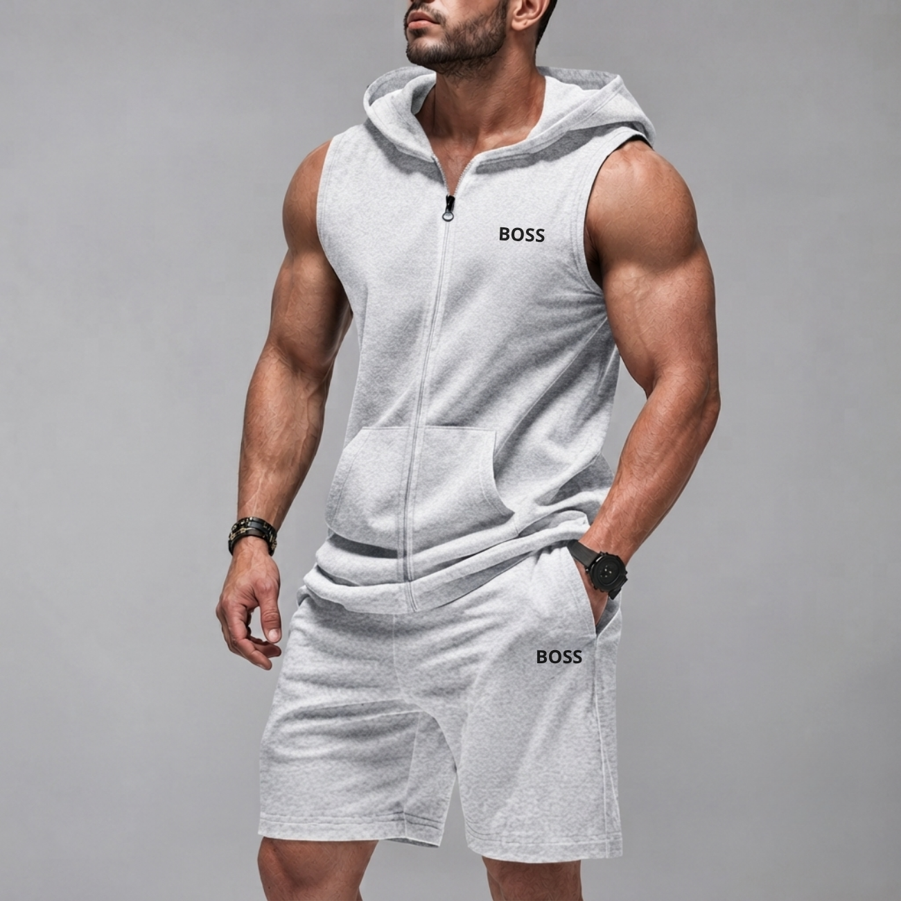 Sleeveless Hoodie & Shorts Set - Clearance Sale