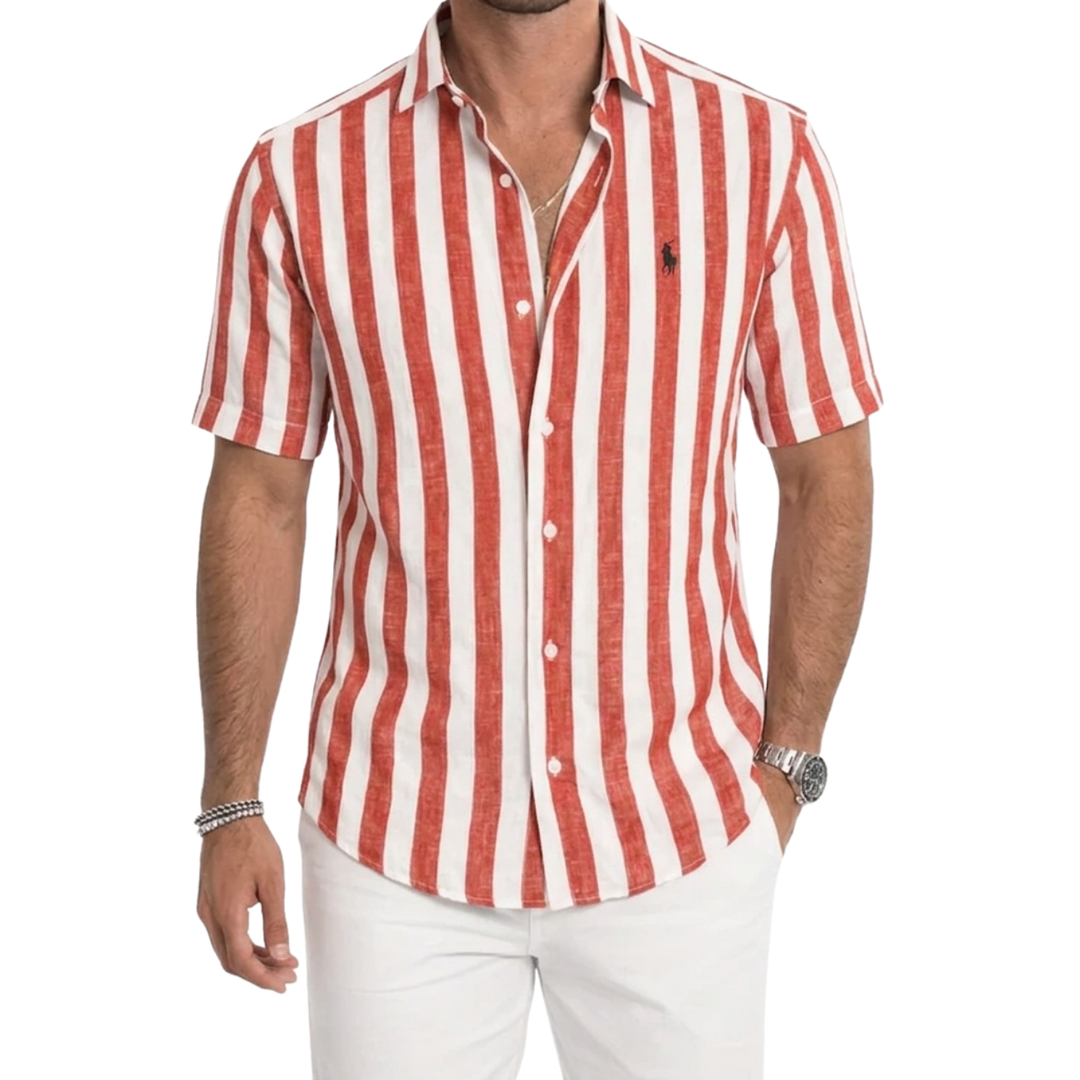 Coastal Stripe Short-Sleeve Linen Shirt - Clearance Sale