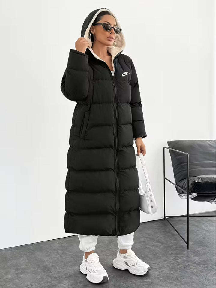 Long Puffer Coat with Hood and Sherpa Lining - CLEARANCE PRICE