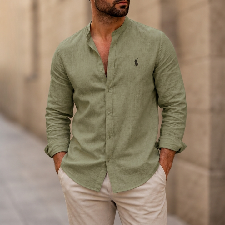 Mandarin Collar Linen Shirt - Clearance Sale