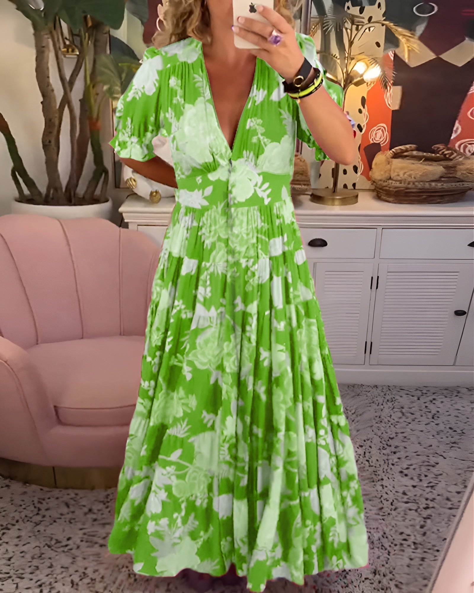 CATERINA | Long Floral Dress with Hidden Pockets and Feminine Cut for the Day