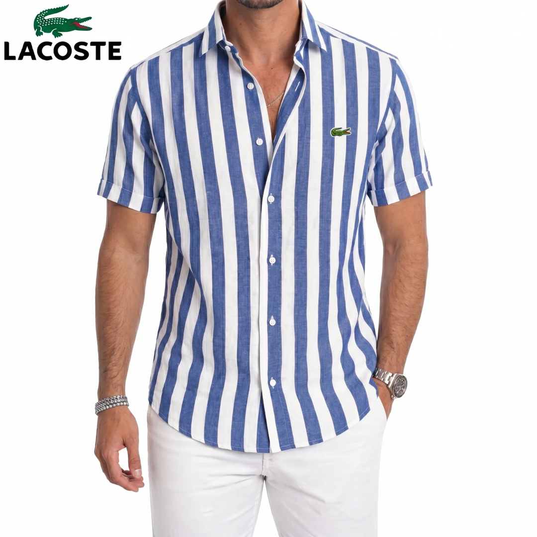 Coastal Stripe Short-Sleeve Linen Shirt || Clearance Sale