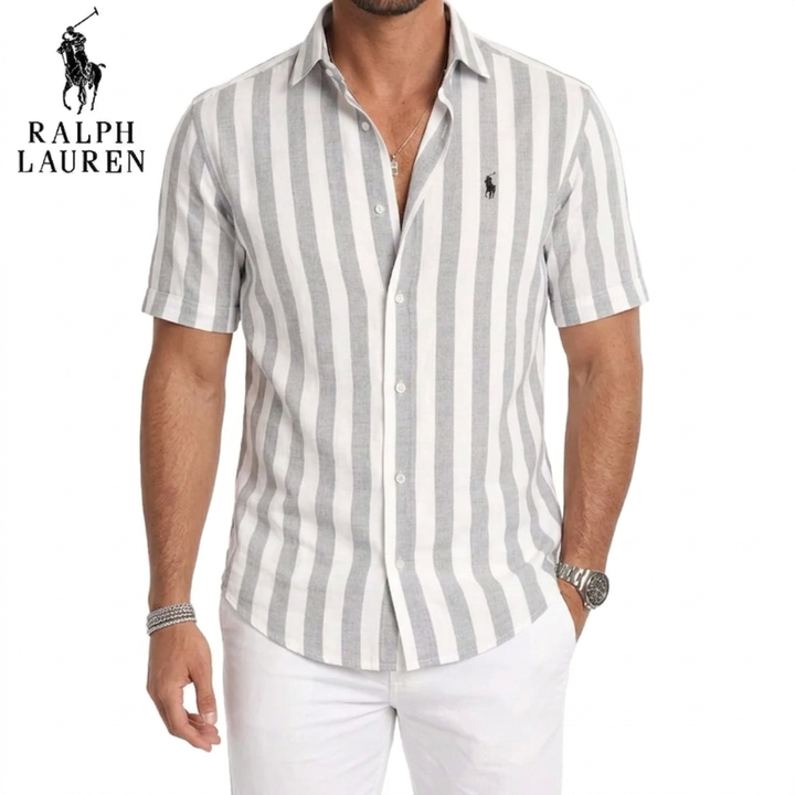 Coastal Stripe Short-Sleeve Linen Shirt || Clearance Sale