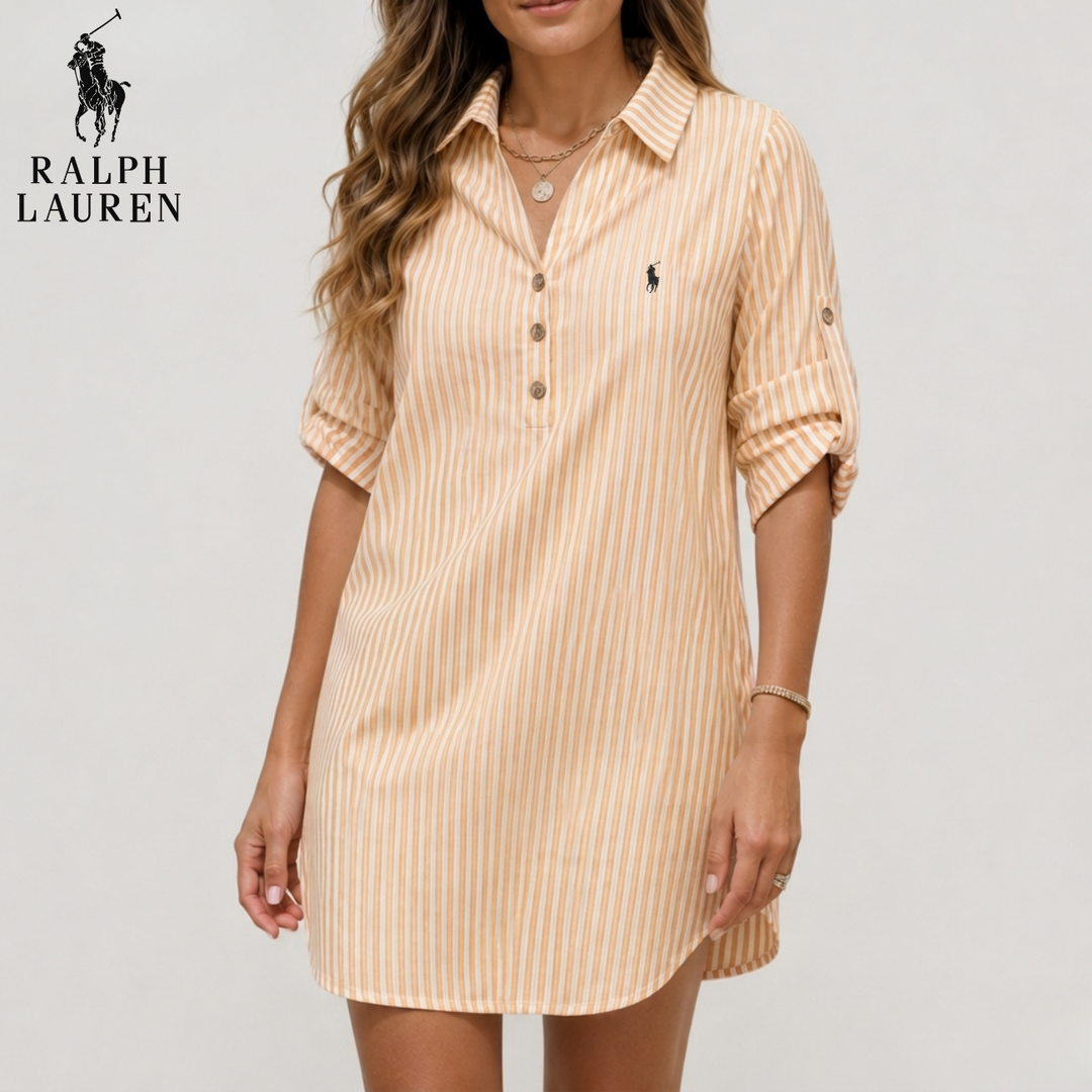 Striped Cotton Shirt Dress || Clearance Sale