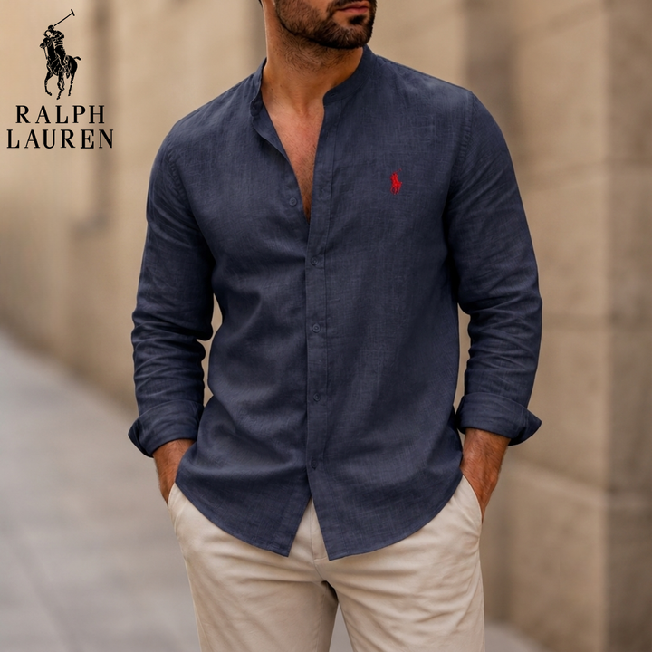 Mandarin Collar Linen Shirt || Clearance Sale