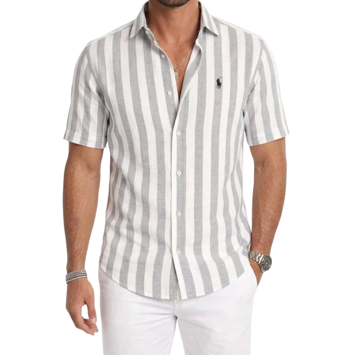 Coastal Stripe Short-Sleeve Linen Shirt - Clearance Sale