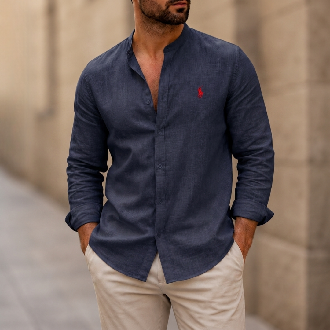 Mandarin Collar Linen Shirt - Clearance Sale