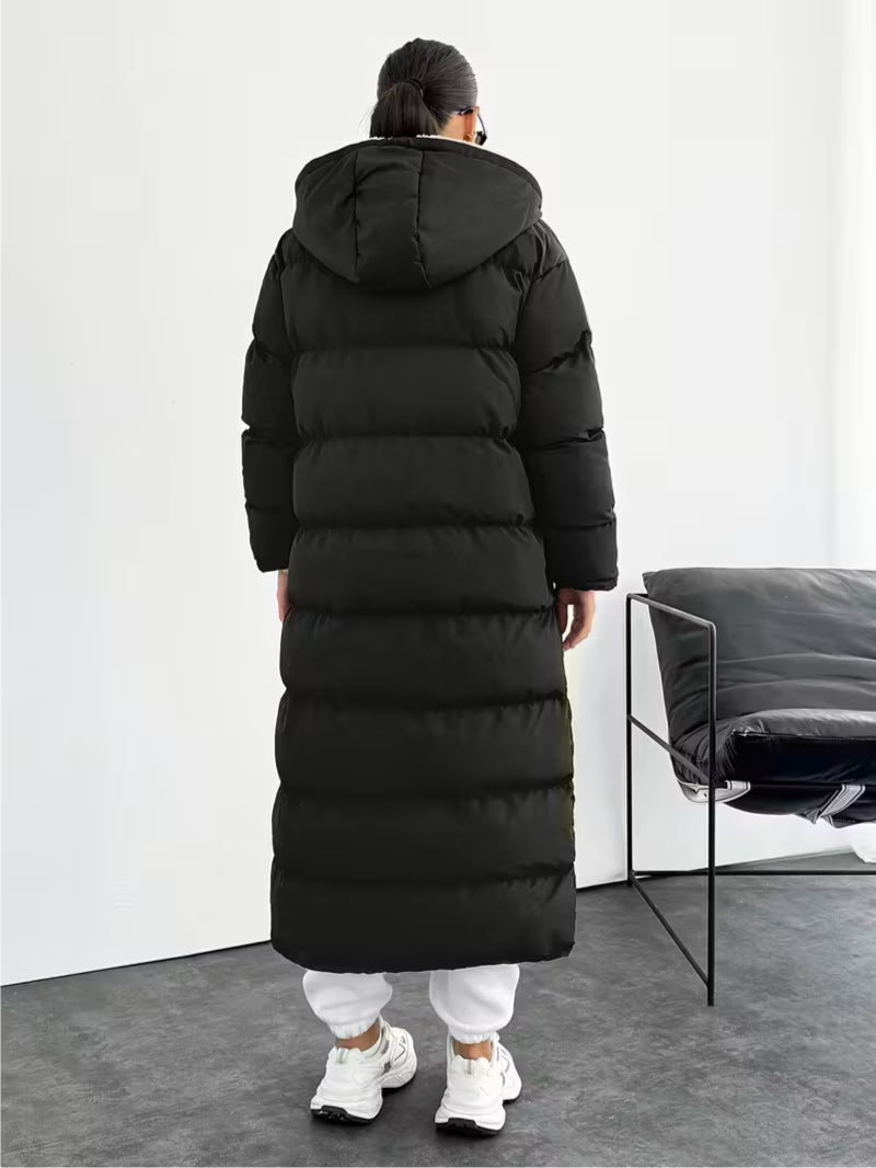 Long Puffer Coat with Hood and Sherpa Lining - CLEARANCE PRICE