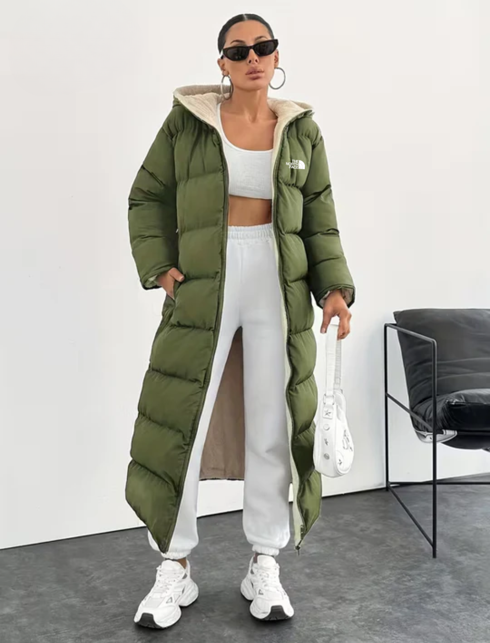 Long Puffer Coat with Hood and Sherpa Lining - CLEARANCE PRICE