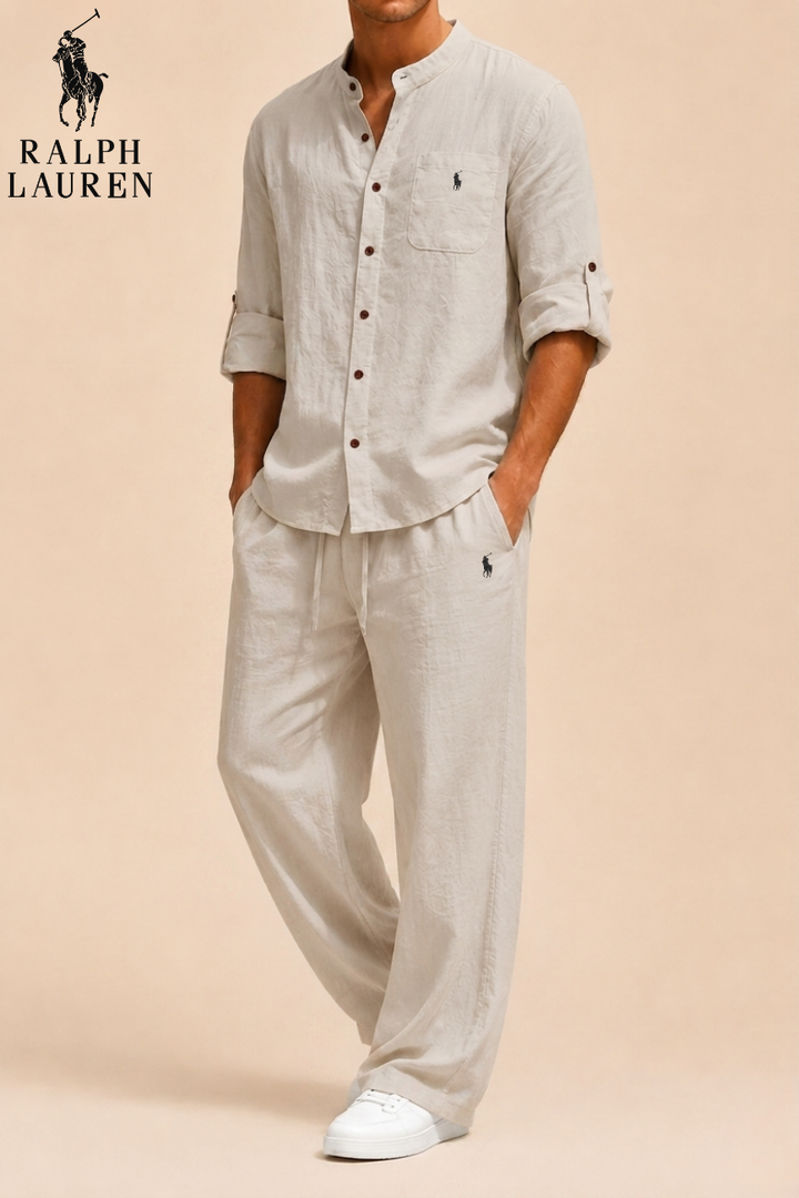 Mandarin Collar Linen Set || Clearance Sale