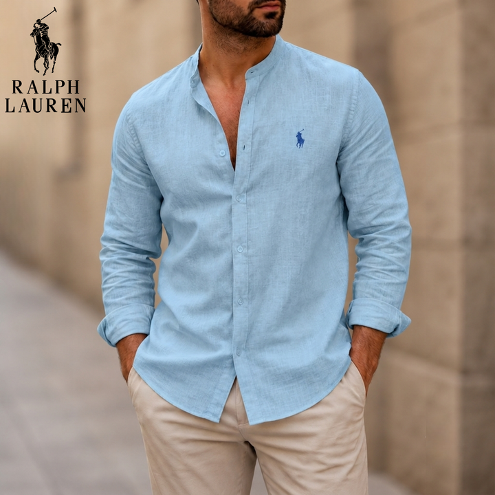 Mandarin Collar Linen Shirt || Clearance Sale