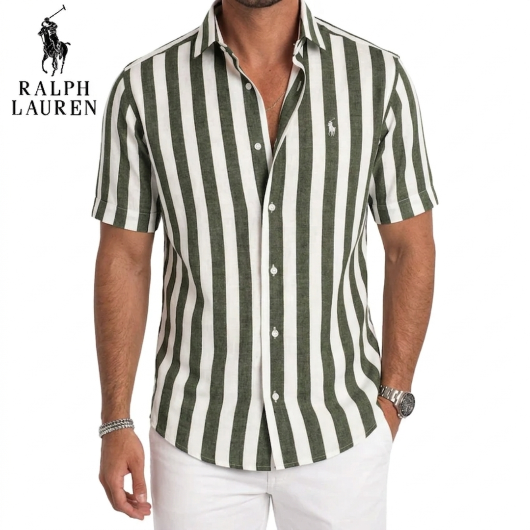 Coastal Stripe Short-Sleeve Linen Shirt || Clearance Sale