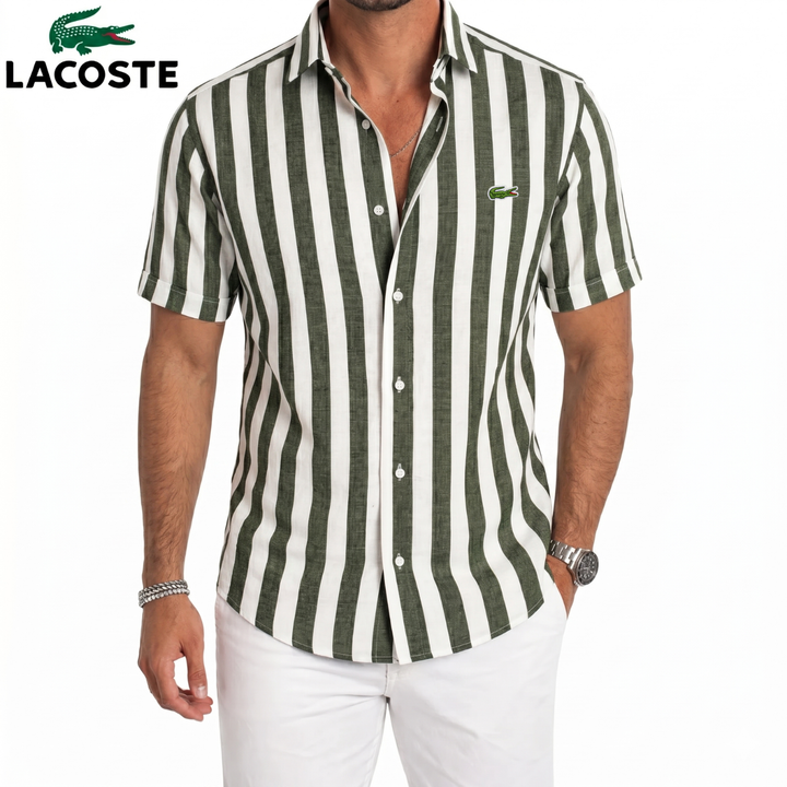 Coastal Stripe Short-Sleeve Linen Shirt || Clearance Sale