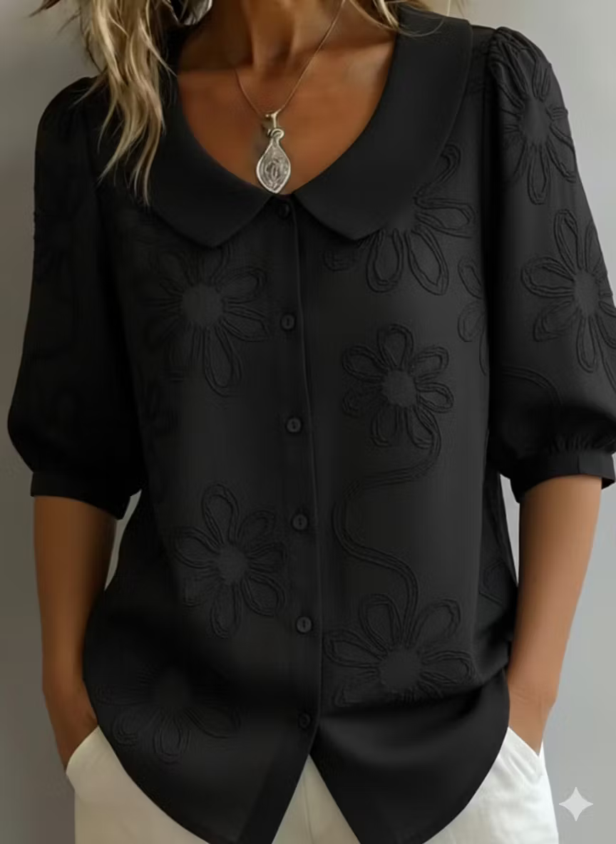 Audrey | Embroidered Peter Pan Shirt