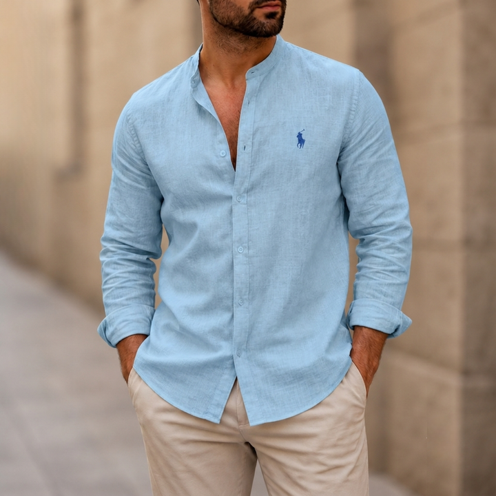 Mandarin Collar Linen Shirt - Clearance Sale