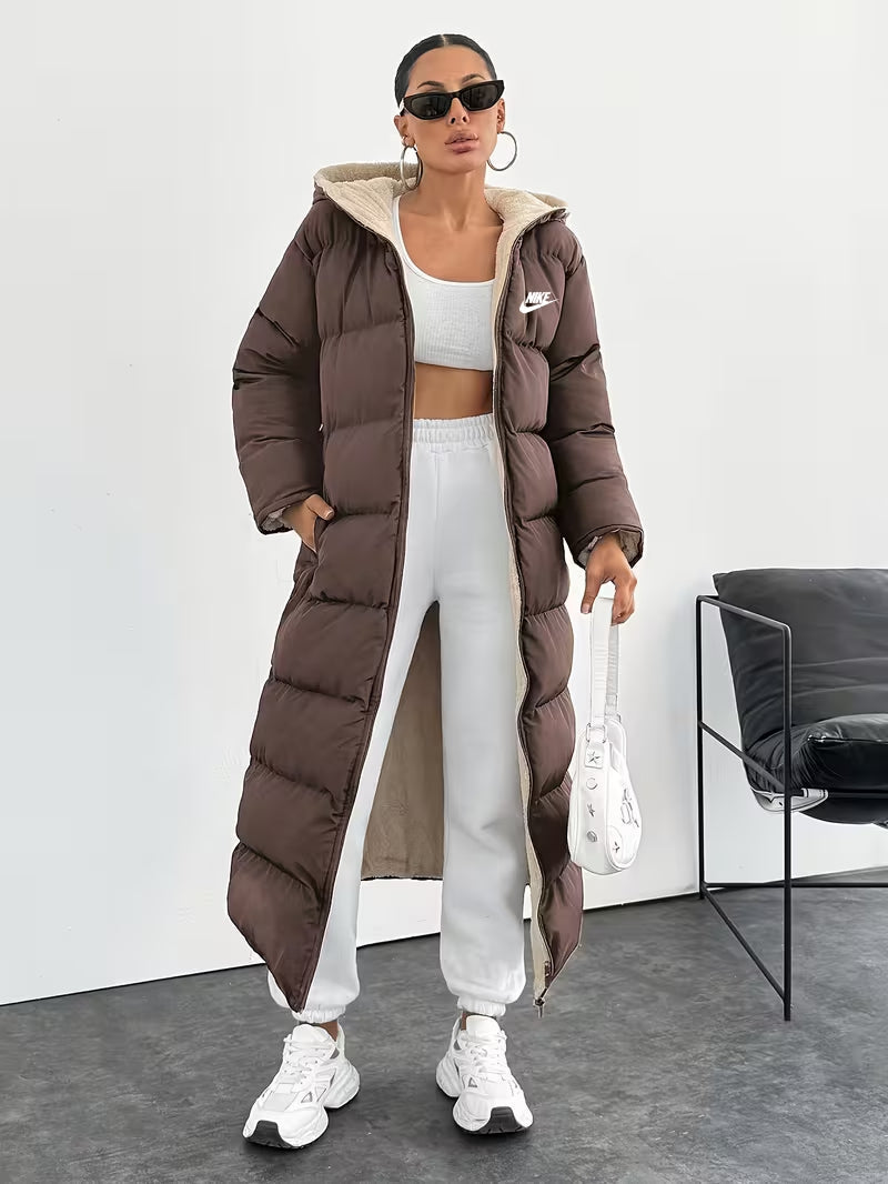 Long Puffer Coat with Hood and Sherpa Lining - CLEARANCE PRICE
