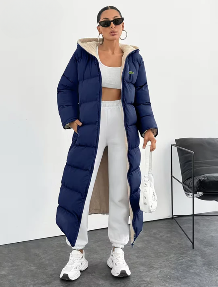 Long Puffer Coat with Hood and Sherpa Lining - CLEARANCE PRICE