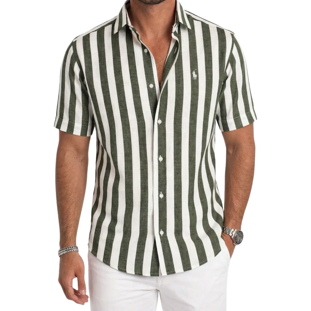 Coastal Stripe Short-Sleeve Linen Shirt - Clearance Sale