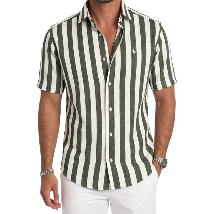 Coastal Stripe Short-Sleeve Linen Shirt - Clearance Sale