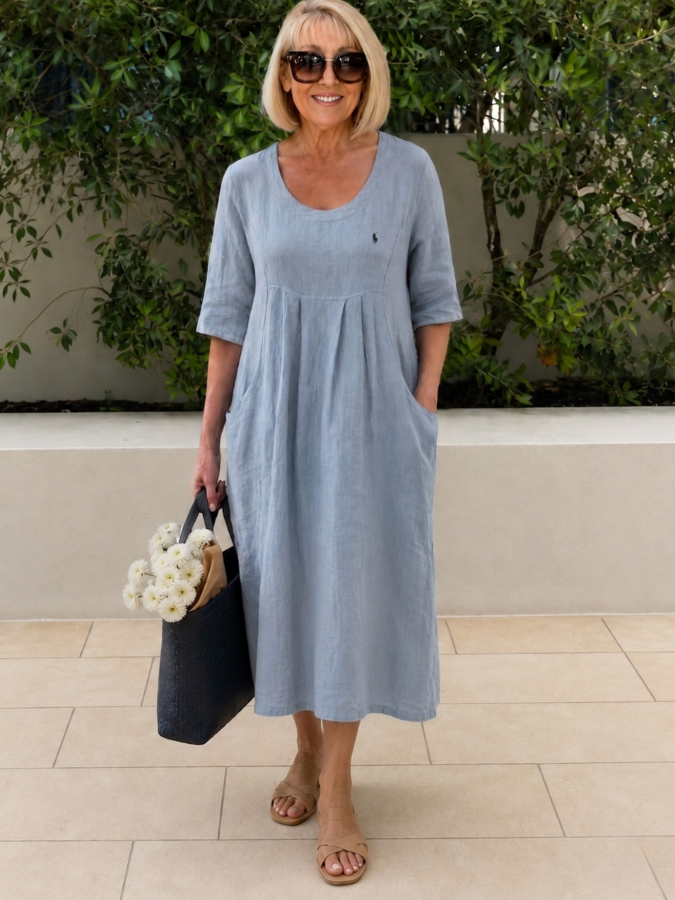 Coastal Linen Pleated Midi - Clearance Sale
