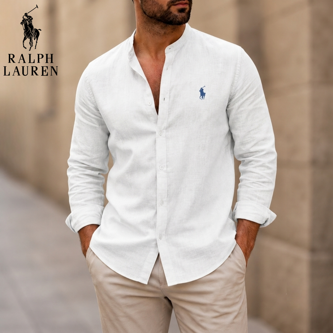 Mandarin Collar Linen Shirt || Clearance Sale