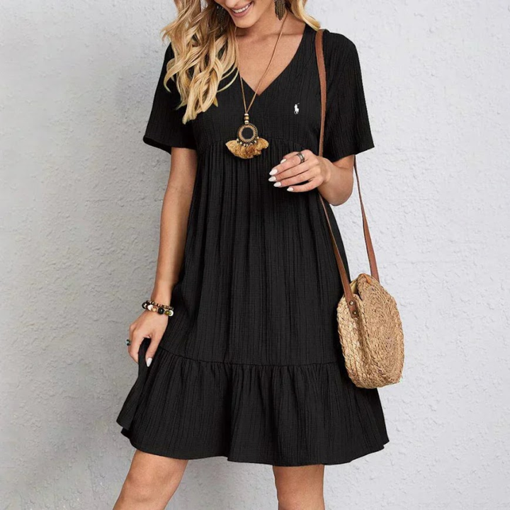V-Neck Crinkle Gauze Ruffled Sundress - Clearance Sale
