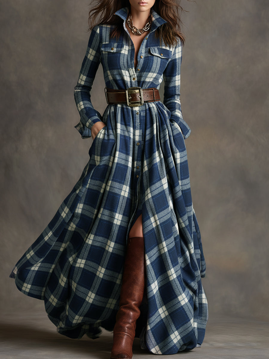Giulietta - Maxi Shirt Dress with Check Pattern