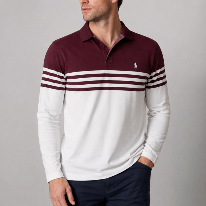 Long-Sleeve Stripe Polo - Clearance Sale