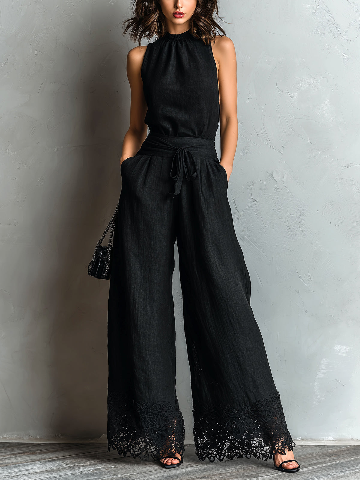 Avery | Faux Halter Vest & Wide-Leg Pants Set