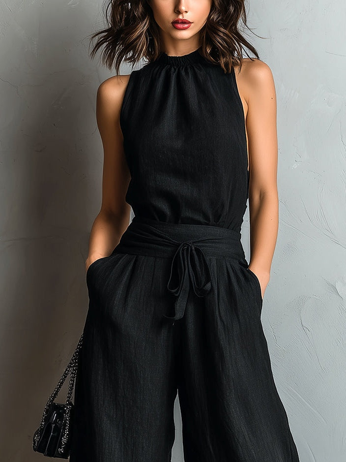 Avery | Faux Halter Vest & Wide-Leg Pants Set