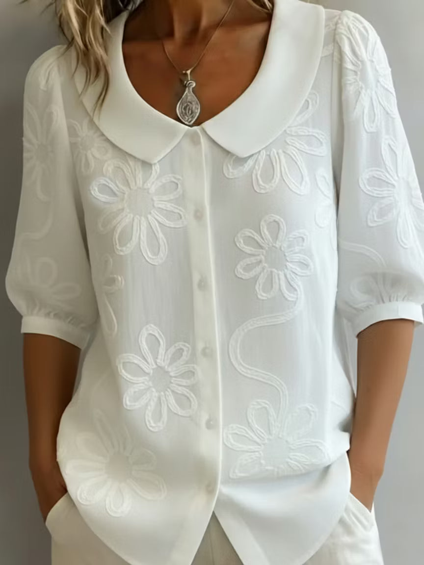 Audrey | Embroidered Peter Pan Shirt