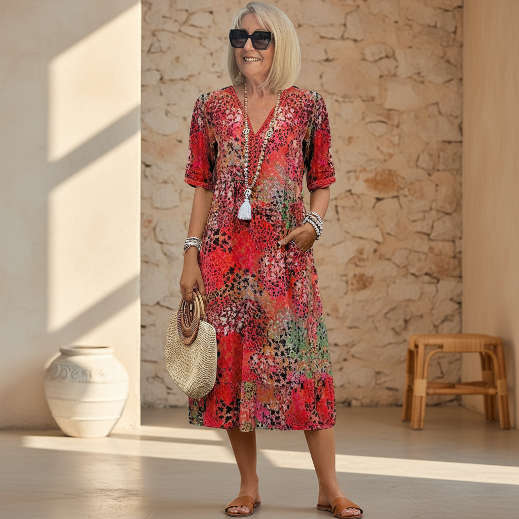 CALLIE | Vibrant Midi Dress Flattering Fit Effortless Style