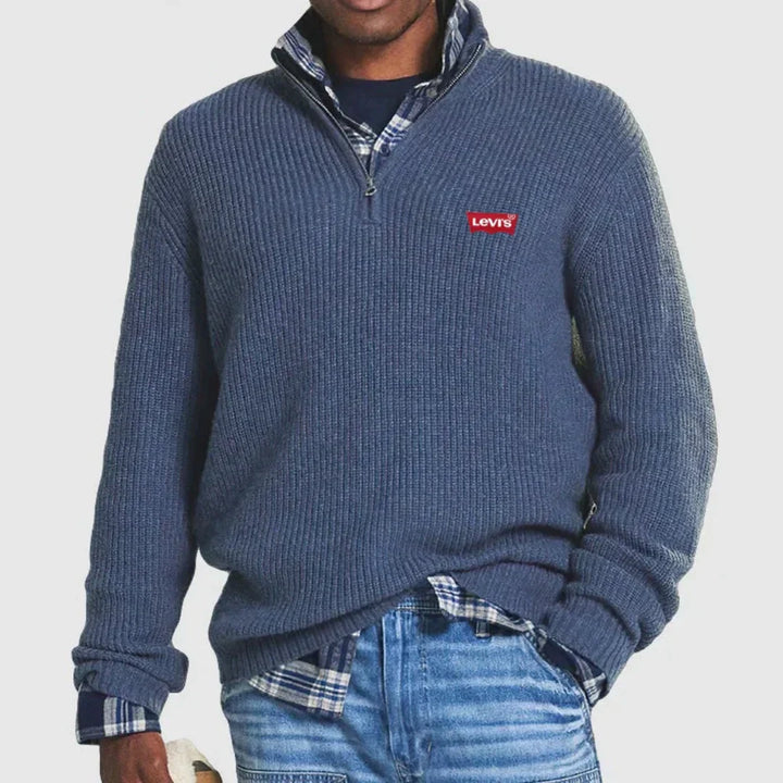 Ribbed Quarter-Zip Knit Sweater - Clearance Sale