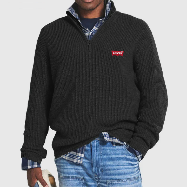 Ribbed Quarter-Zip Knit Sweater - Clearance Sale