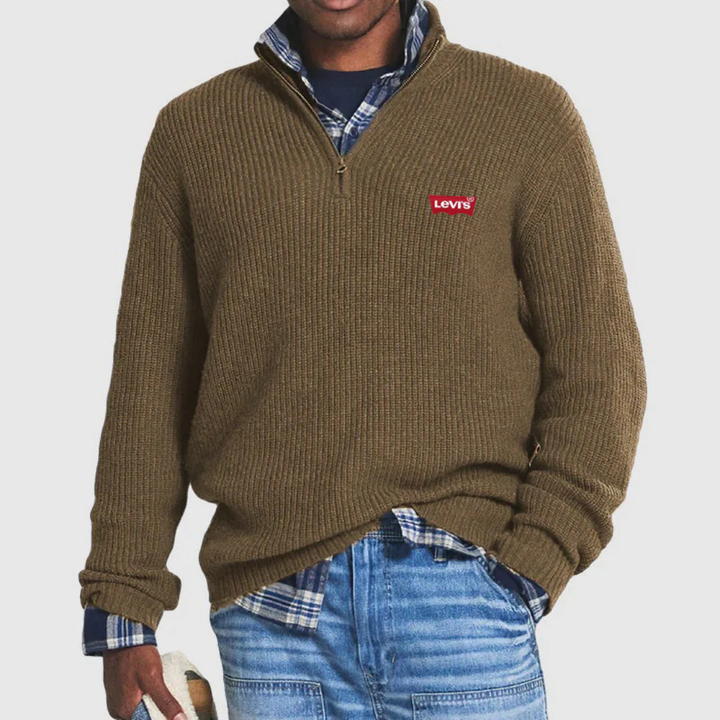Ribbed Quarter-Zip Knit Sweater - Clearance Sale