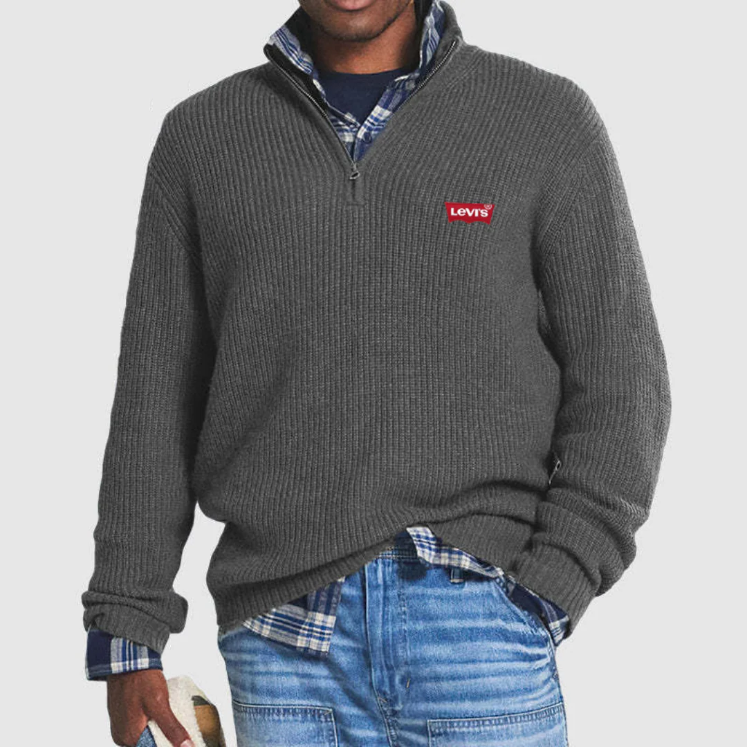 Ribbed Quarter-Zip Knit Sweater - Clearance Sale