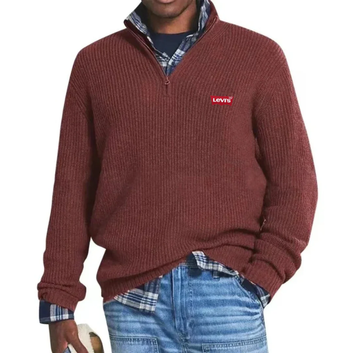 Ribbed Quarter-Zip Knit Sweater - Clearance Sale